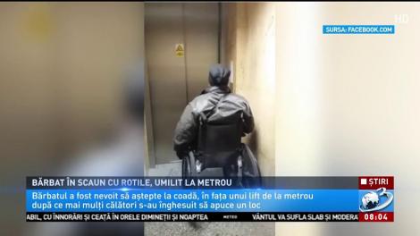 Imagini halucinante! Un bărbat &icirc;n scaunul cu rotile, umilit la metrou. Nimeni nu l-a ajutat