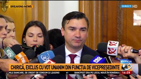 Mihai Chirica a fost exclus din funcţia de vicepreşedinte. Chirica: Sunt dezamăgit pentru că s-au spus foarte multe lucruri neadevărate despre ieşirile mele publice