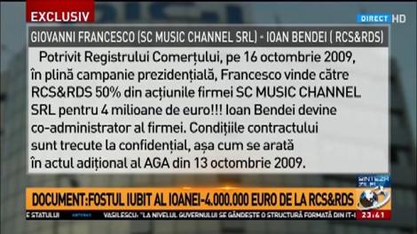 Document: Fostul iubit al Ioanei Băsescu, 4.000.000 de euro de la RCS&RDS