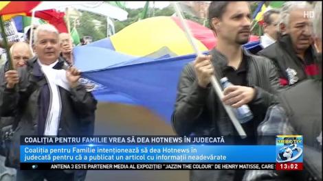 Coaliția pentru familie vrea să dea Hotnews &icirc;n judecată