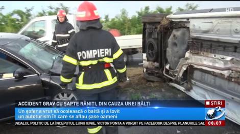 Accident grav cu 7 răniți, din cauza unei bălți