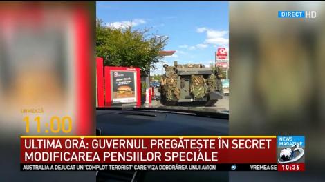 Imagini incredibile! Au mers cu tancul la fast-food