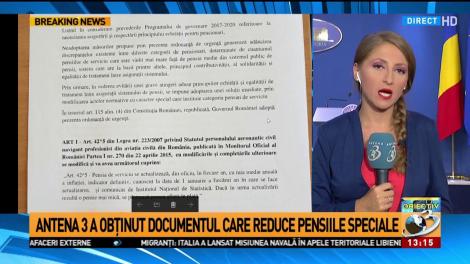 Antena 3 a obținut documentul care reduce pensiile speciale