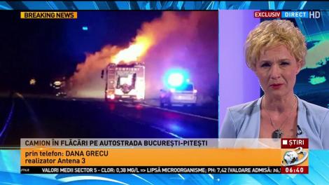 Situație gravă. Camion în flăcări pe autostrada București-Pitești