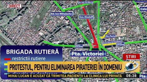 Transportatorii protestează &icirc;n Piaţa Victoriei faţă de pirateria din domeniu