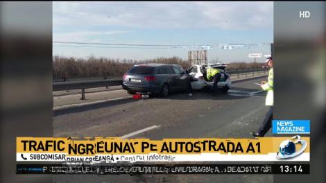 Trafic &icirc;ngreunat pe A1, din cauza unui accident