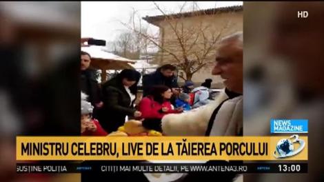 Imagini inedite cu un ministru celebru. Live de la tăierea porcului