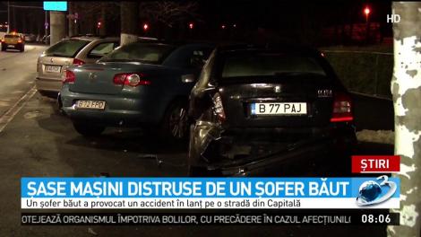 Șase mașini distruse &icirc;n Capitală de un șofer beat. Bărbatul a lovit și o femeie
