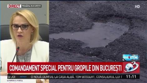 Comandament special pentru gropile din București. Gabriela Firea: Străzile trebuie reparate de urgență