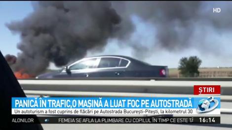 O maşină a luat foc pe Autostrada A1, circulaţia rutieră este restricţionată