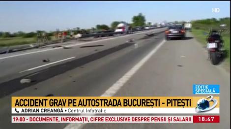 Trei persoane, rănite &icirc;ntr-un accident produs pe Autostrada Bucureşti-Piteşti: Traficul este complet blocat pe ambele sensuri &icirc;n zona localităţii Bolintin-Vale. Primele imagini