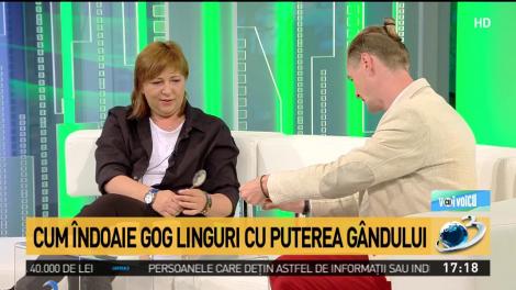 Truc inedit în direct! Mirela Voicu, pusă în dificultate de mentalistul Cristian Gog. Cum îndoaie iluzionistul lingura cu puterea minții