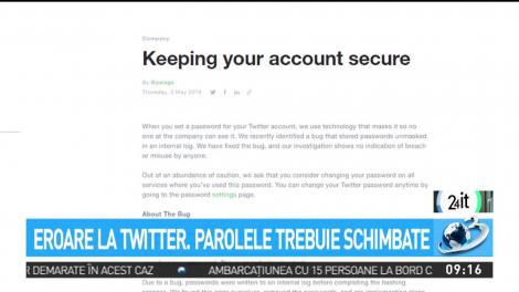 Eroare la Twitter. Parolele trebuie schimbate