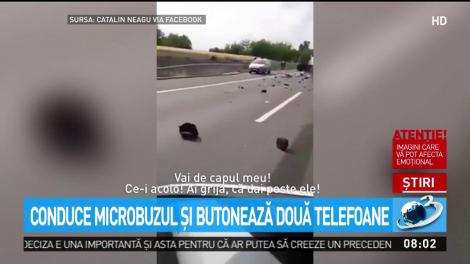 Șofer inconștient, filmat buton&acirc;nd două telefoane de un călător revoltat