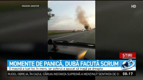 Momente de panică &icirc;n drum spre Constanţa. O dubă s-a făcut scrum