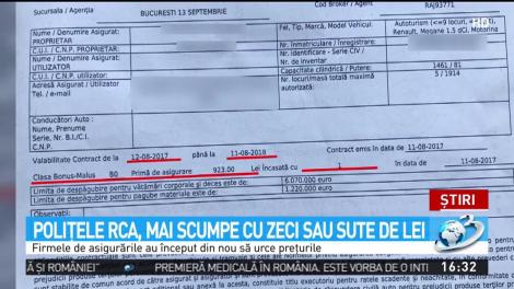 Poliţele RCA, mai scumpe cu zeci sau sute de lei