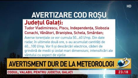Cod ruşu de furtuni cu grindină &icirc;n judeţul Galaţi