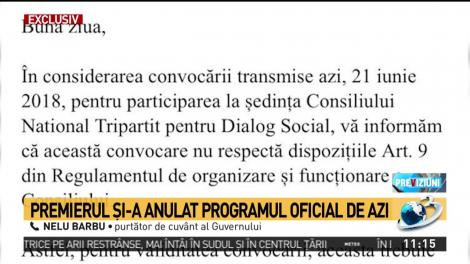 Premierul și-a am&acirc;nat programul oficial. Declarațiile purtătorului de cuv&acirc;nt al Guvernului