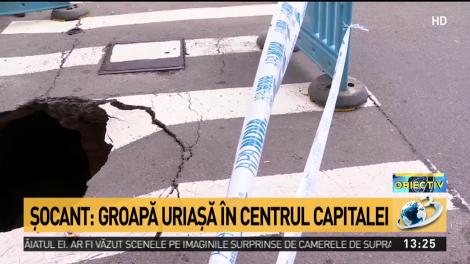 Groapă uriașă în Centrul Capitalei. Asfaltul s-a surpat pe o stradă din Sectorul 1. ATENŢIE, traficul rutier este restricţionat!