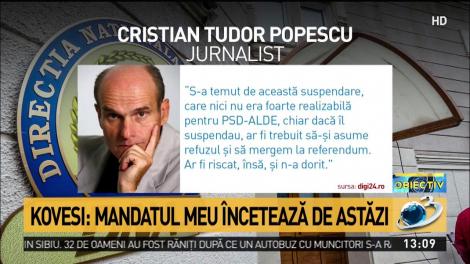 Cristian Tudor Popescu, despre revocarea lui Kovesi: &bdquo;Este o &bdquo;mostră de calcul politic cinic, d&acirc;mbovițean&rdquo;