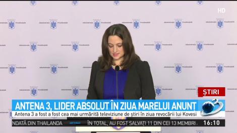 Antena 3, lider absolut &icirc;n ziua revocării lui Kovesi