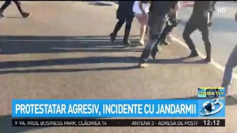 Protestatar agresiv, incidente cu jandarmii