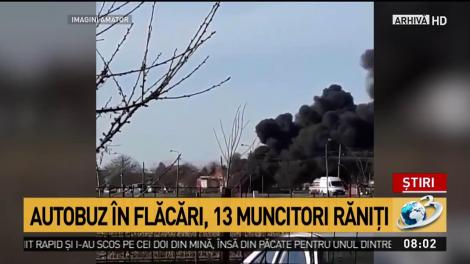 Accident &icirc;n Mureş. Treisprezece răniţi după ce un autobuz a luat foc