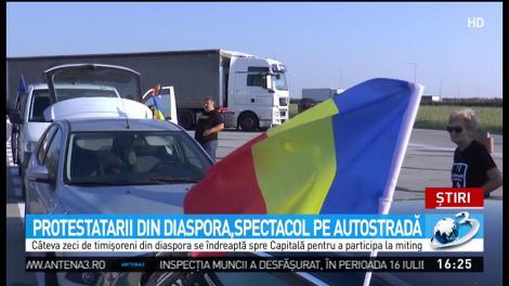 Protestatarii din diaspora, spectacol pe autostradă