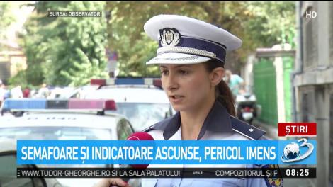 Indicatoarele şi semafoarele din Bucureşti, ascunse printre copaci