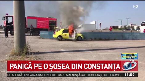 Momente de panică &icirc;n Constanţa! Un taxi a luat foc &icirc;n urma impactului cu un microbuz &icirc;n care erau zece pasageri