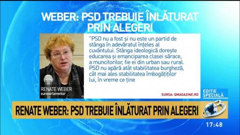 Renate Weber: PSD trebuie &icirc;nlăturat prin alegeri