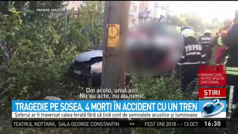 Carnagiu &icirc;n Lugoj. Patru morți, după ce o mașină a fost spulberată de un tren de marfă