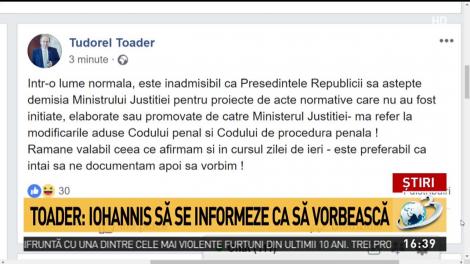 Reacția lui Tudorel Toader, după ce președintele Rom&acirc;niei i-a cerut demisia: &Icirc;nt&acirc;i să&nbsp;ne documentăm, apoi să&nbsp;vorbim