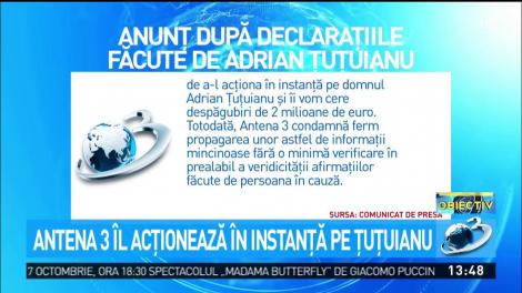Antena 3 &icirc;l acționează &icirc;n instanță pe Adrian Țuțuianu