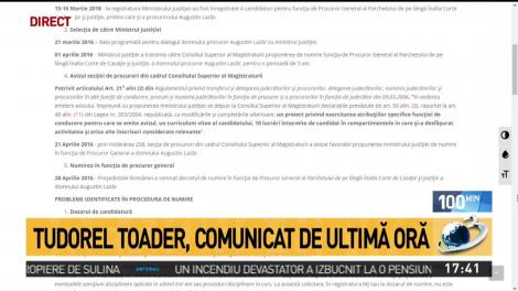 Ministrul Justiției a publicat documente referitoare la numirea lui Augustin Lazăr &icirc;n funcţia de procuror general