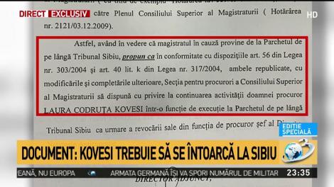 Document: Kovesi trebuie să se &icirc;ntoarcă la Sibiu
