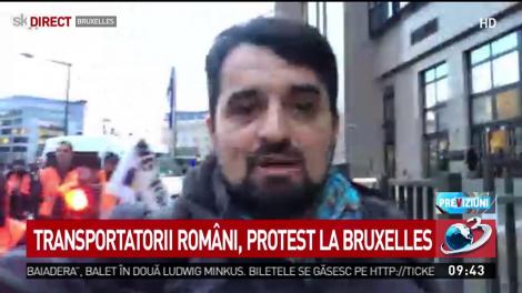 Transportatorii români, protest la Bruxelles