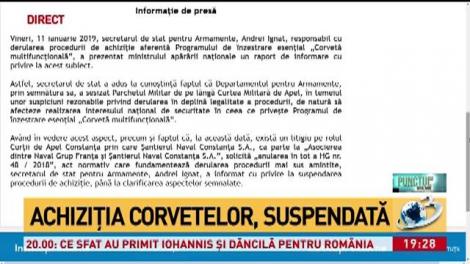 Achiziția corvetelor militare, suspendată