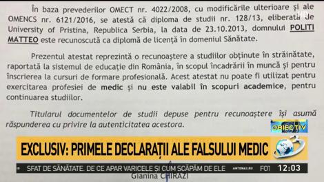 Exclusiv! Acesta este documentul prin care medicul italian fals, Matteo Politi, susţine că îi sunt recunoscute studiile