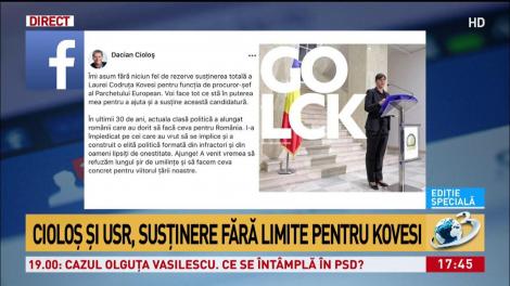 Cioloş şi USR, susţinere fără limite pentru Kovesi