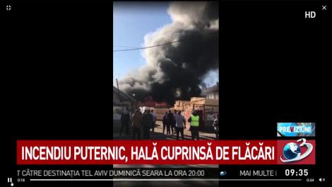 Incendiu puternic la o hală cu materiale de construcţii