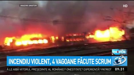 Incendiu violent &icirc;n gara din Oraviţa. Patru vagoane s-au făcut srum
