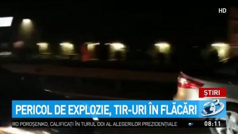 TIR-uri &icirc;n flăcări pe Autostrada Bucureşti-Piteşti