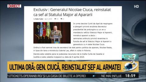 Generalul Nicolae Ciucă, reinstalat ca şef al Statului Major al Apărării