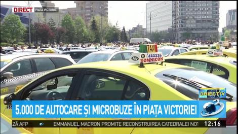 Mii de taximetrişti protestează &icirc;n Piaţa Victoriei