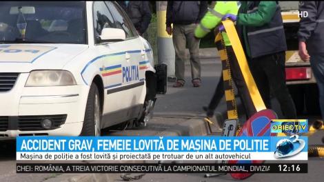 Accident grav, lovită de maşina de Poliţie
