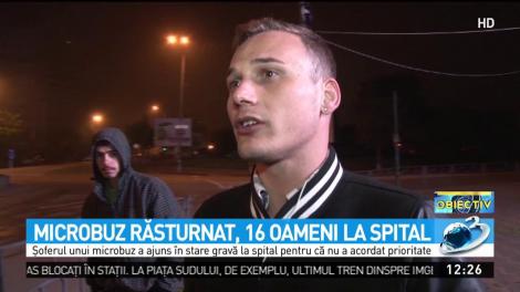Microbuz răsturnat, 16 oameni au ajuns la spital