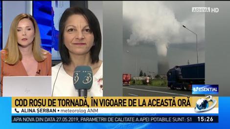 Cod roșu de tornadă &icirc;n Rom&acirc;nia. Cod portocaliu pentru mai multe județe