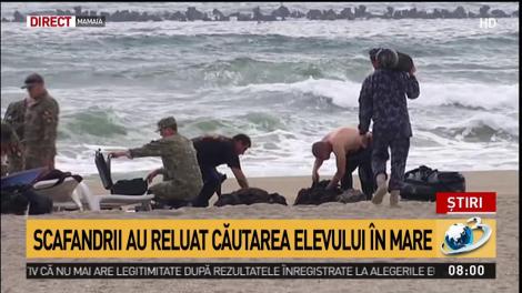 Scafandrii militari s-au alăturat operațiunii de căutare a elevului dispărut în mare, în Mamaia