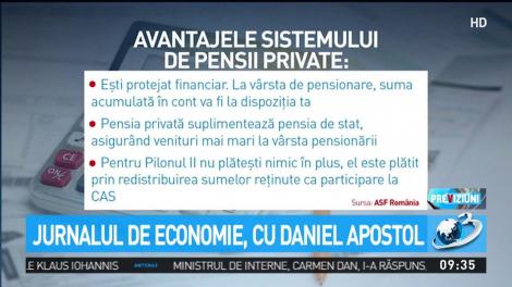 Jurnalul de economie, cu Daniel Apostol. Totul despre pensiile private
